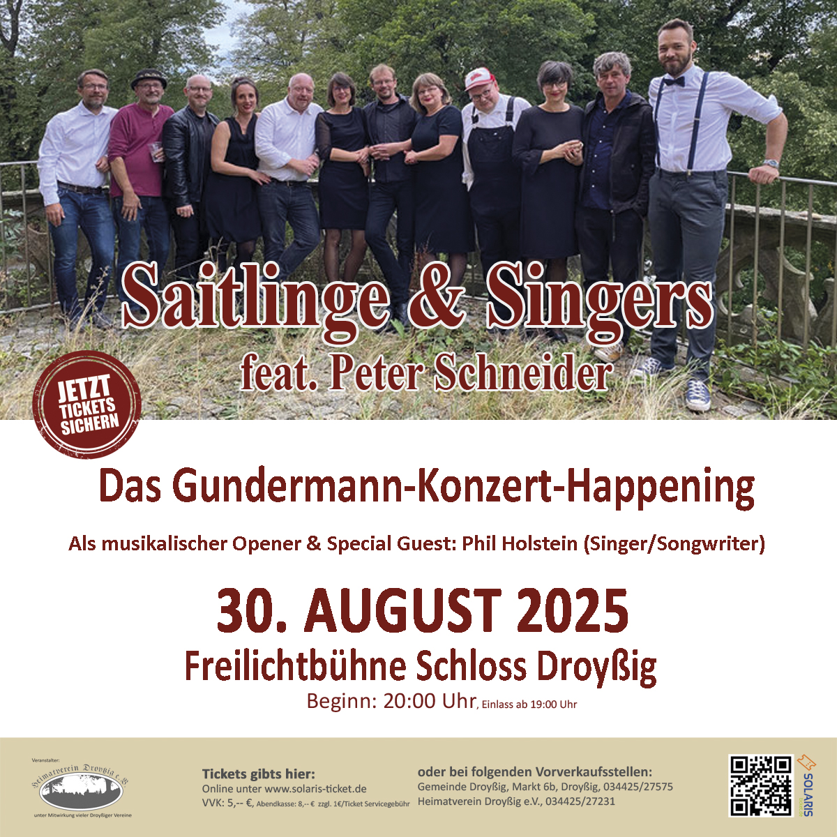SAITLINGE UND SINGERS - 30. AUGUST 2025 - 20 Uhr - Freilichtbühne Schloss Droyßig