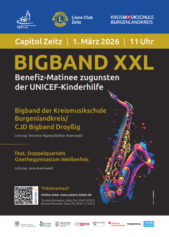 Bigband XXL - Benefiz-Matinee für die UNICEF-Kinderhilfe - 1. März 2026 im Capitol Zeitz